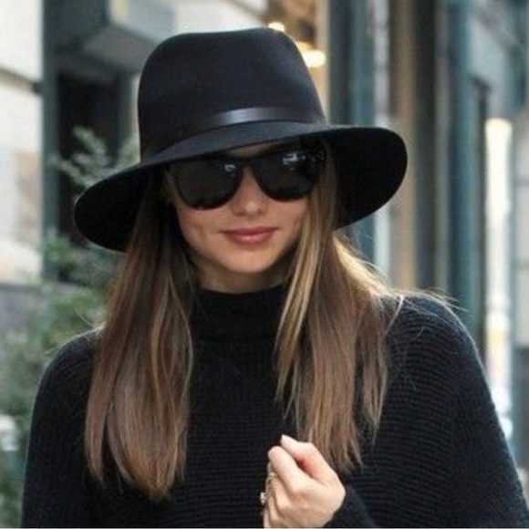 rag & bone Floppy Brim Fedora Wool Hat Black Medium - Picture 2 of 4